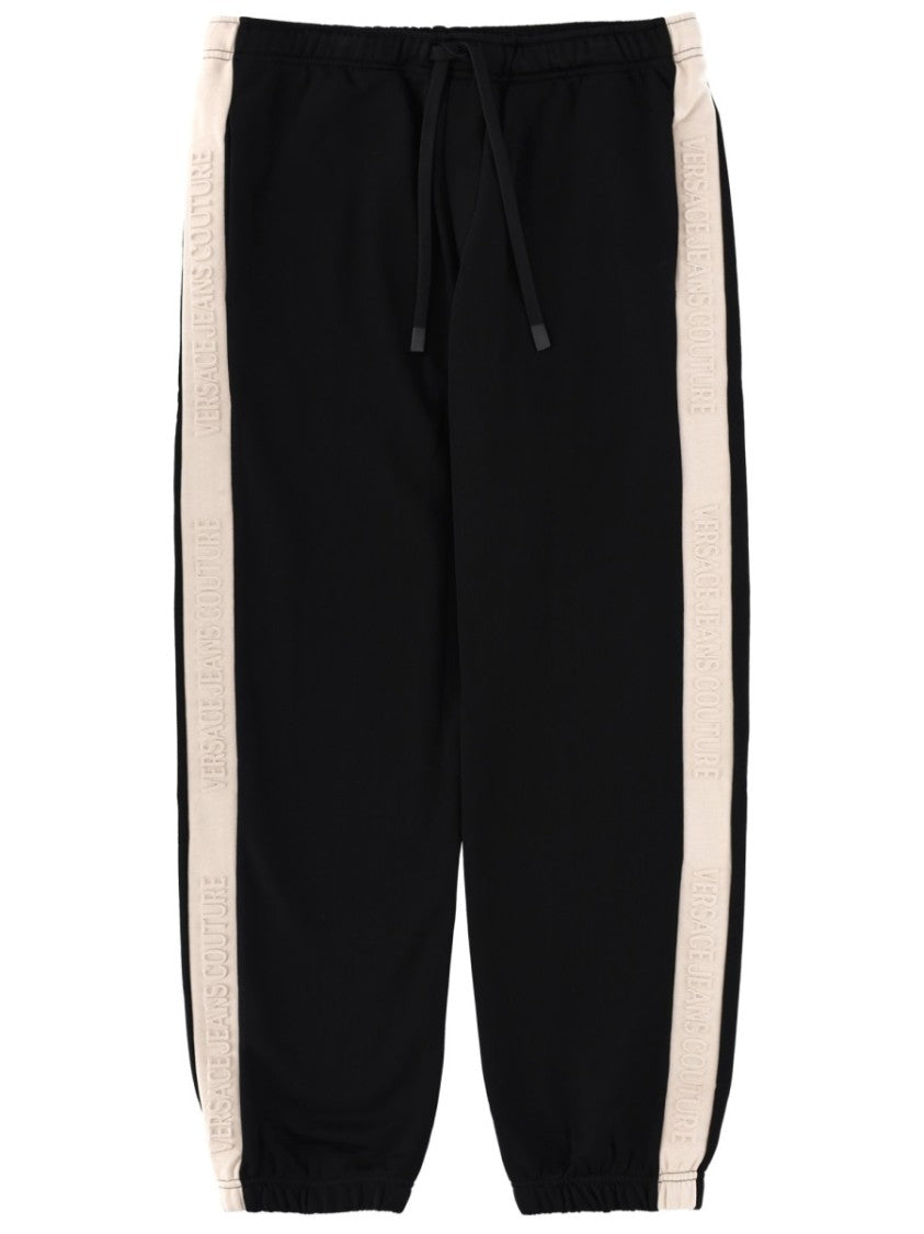 Versace Jeans Couture Black Beige Side Stripes Cotton Sweatpants