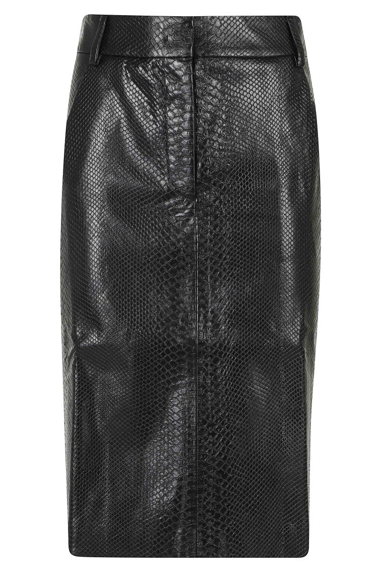 The Andamane Black New Xania Python-Print Fitted Pencil Skirt