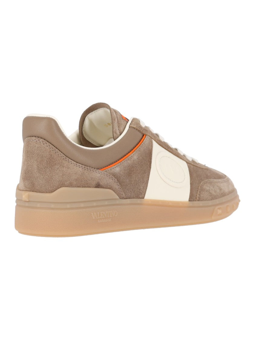 Valentino Garavani Taupe Low-Top Suede Panel Sneakers
