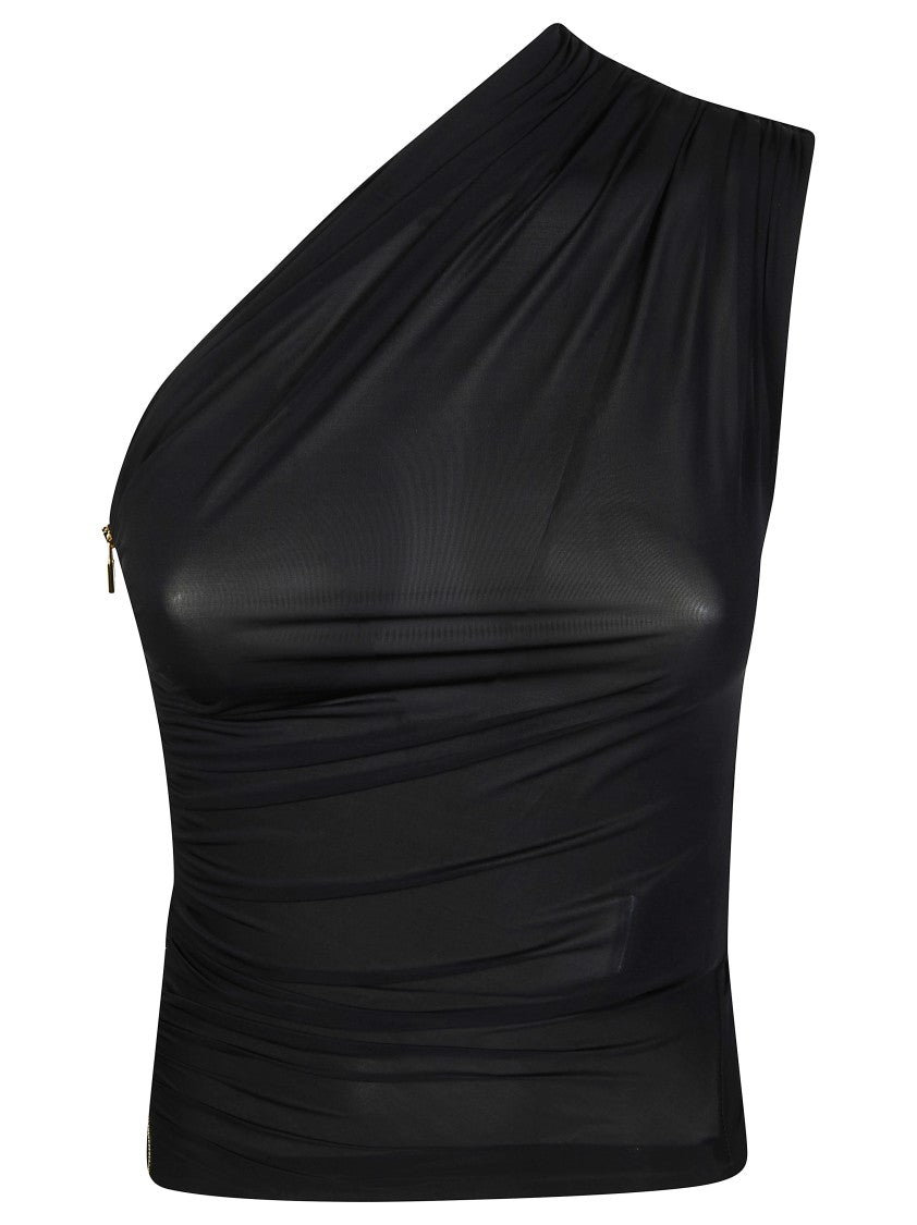 Elisabetta Franchi One Shoulder Ruched Side Zipper Tank Top