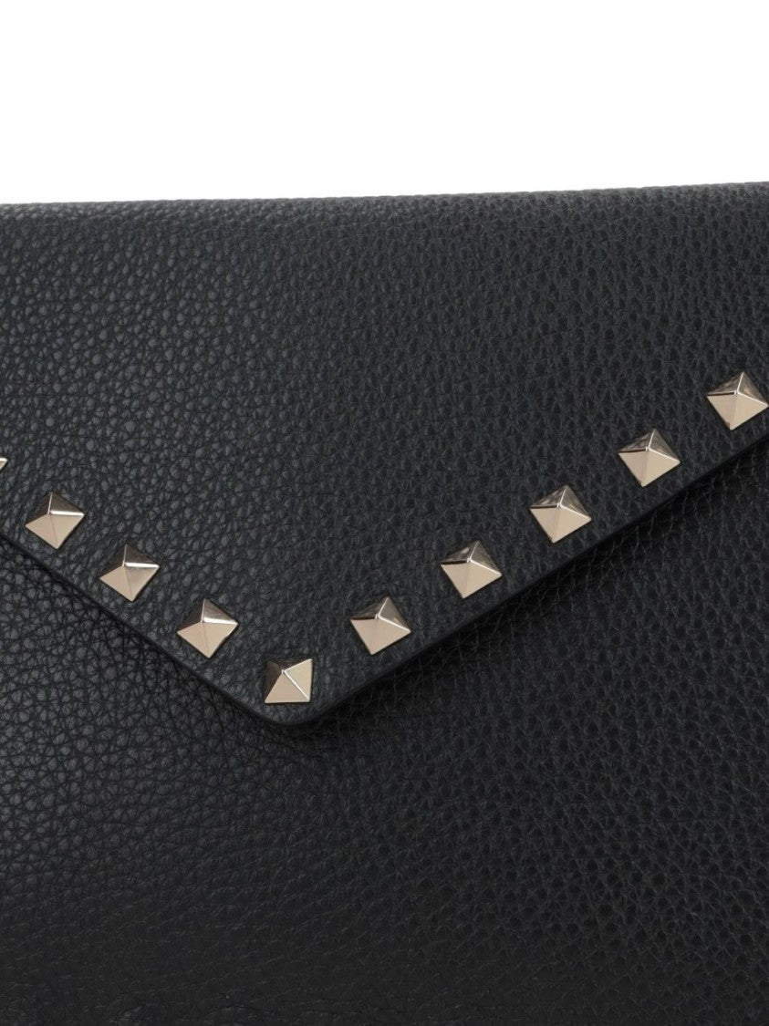 Valentino Garavani Textured Pyramid Stud Leather Clutch