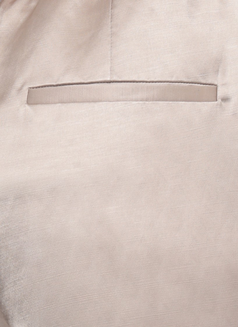Panicale Beige Side Vents Viscose Straight-Leg Pants