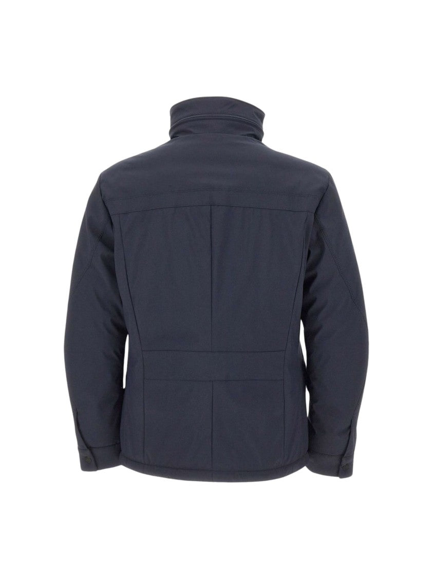 Peuterey Structured Blue Striped Field Jacket With Concealed Hood