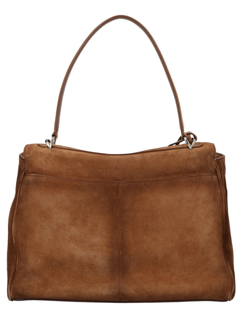 Balenciaga Medium Suede Leather Handbag With Turn-Lock Closure