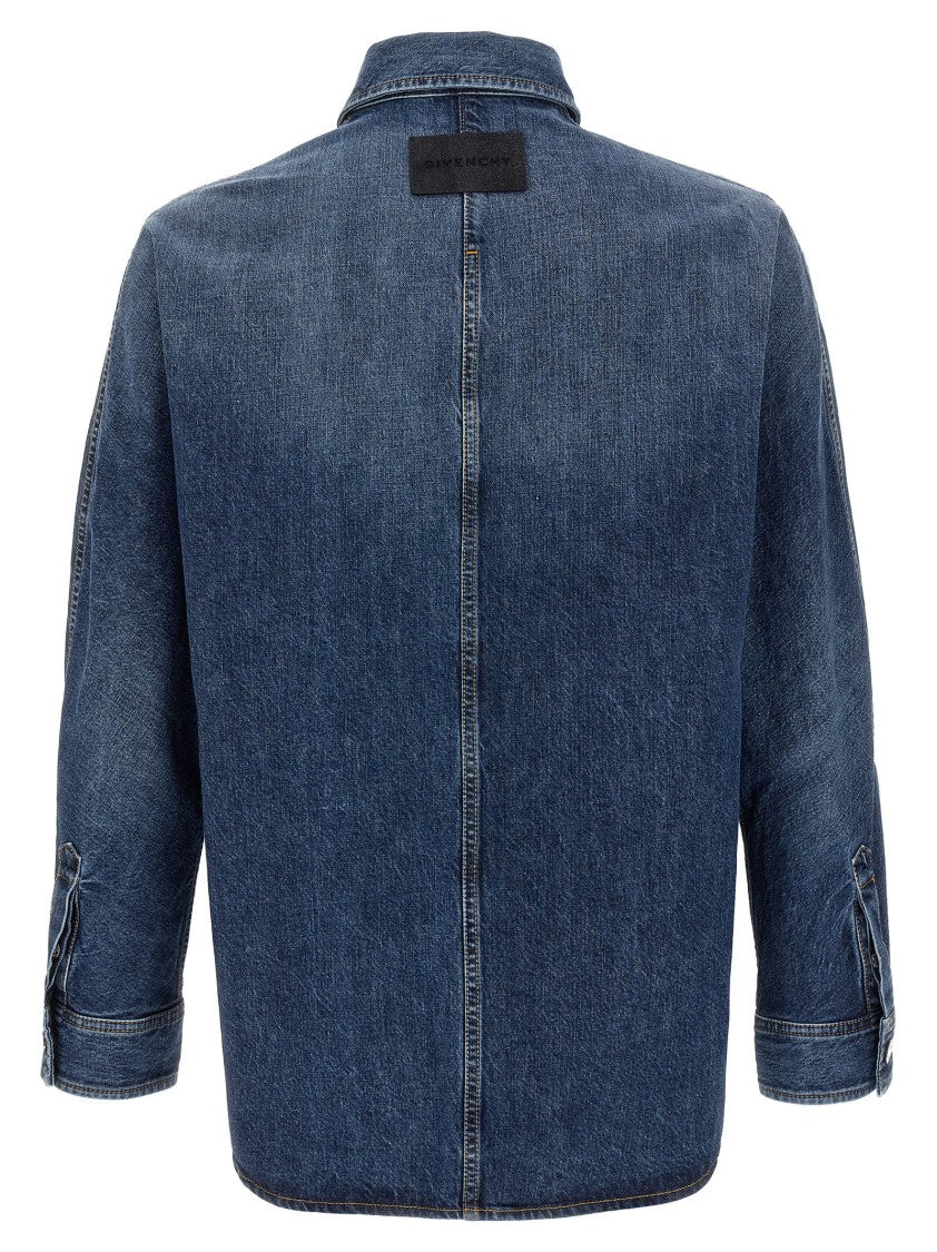 Givenchy Structured Cotton Denim Overshirt With Leather Logo Patch