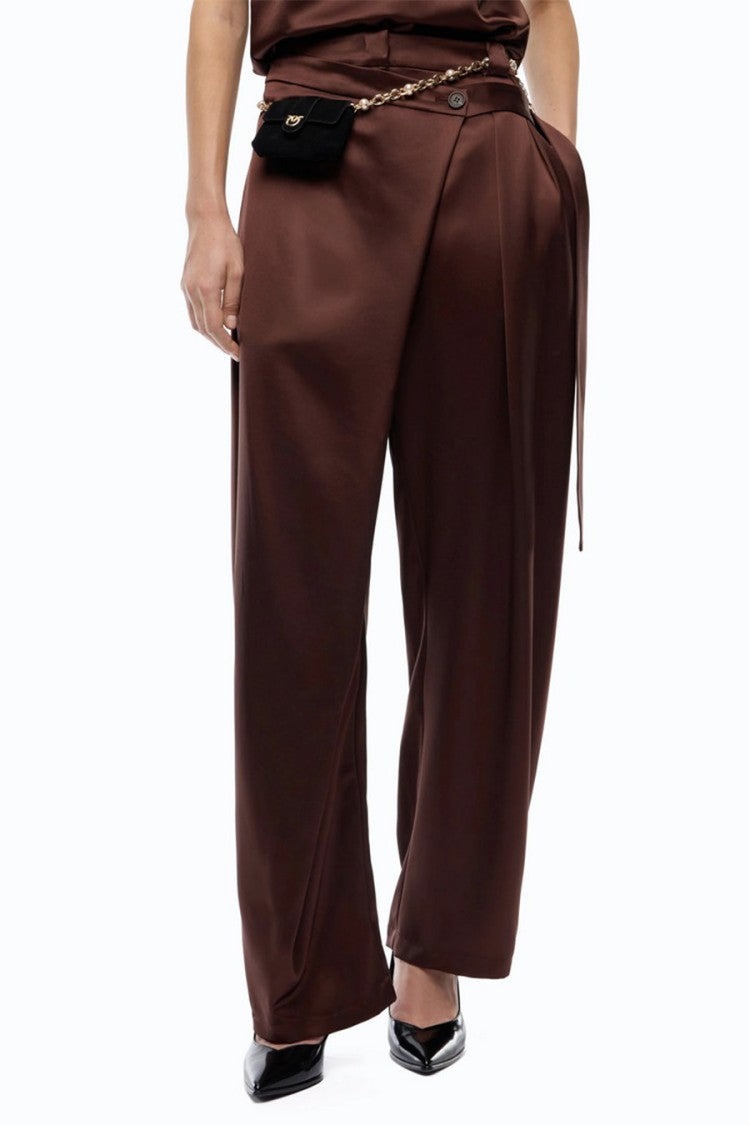 Pinko Brown Polyester-Viscose Blend Wrap-Front Trousers