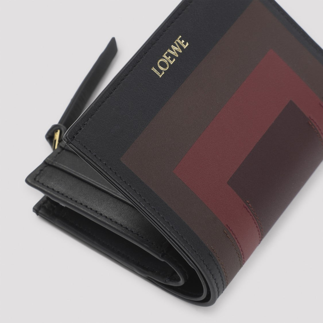 Loewe Compact Albers Black And Burgundy Calfskin Wallet