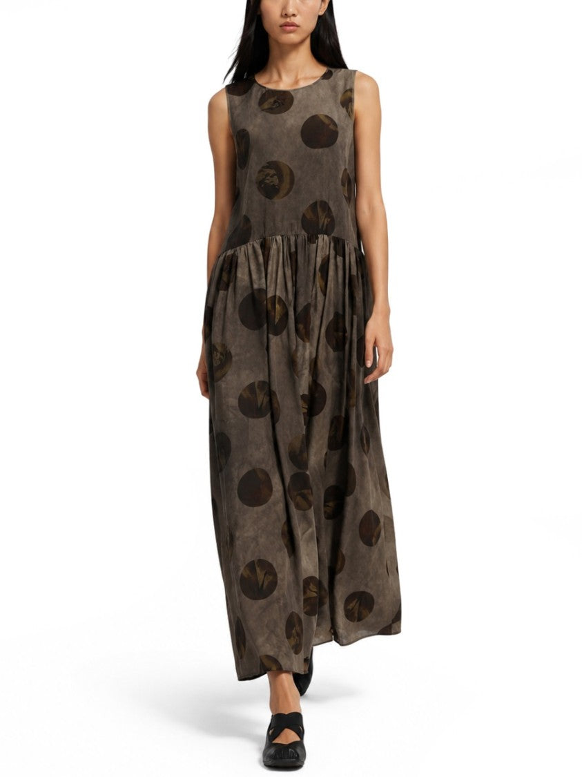 Uma Wang Brown Adral Abstract Circular Viscose-Cupro Midi Dress
