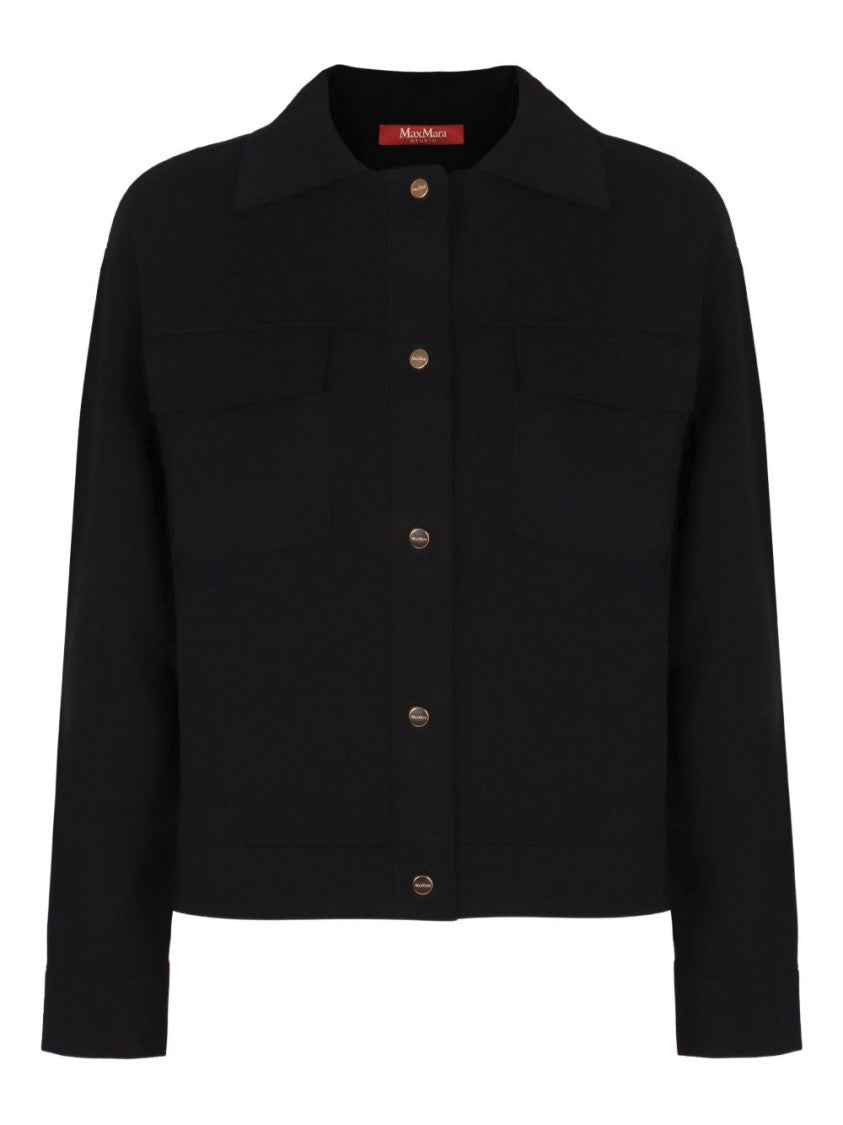 Max Mara Cropped Black Sweater With Classic Collar