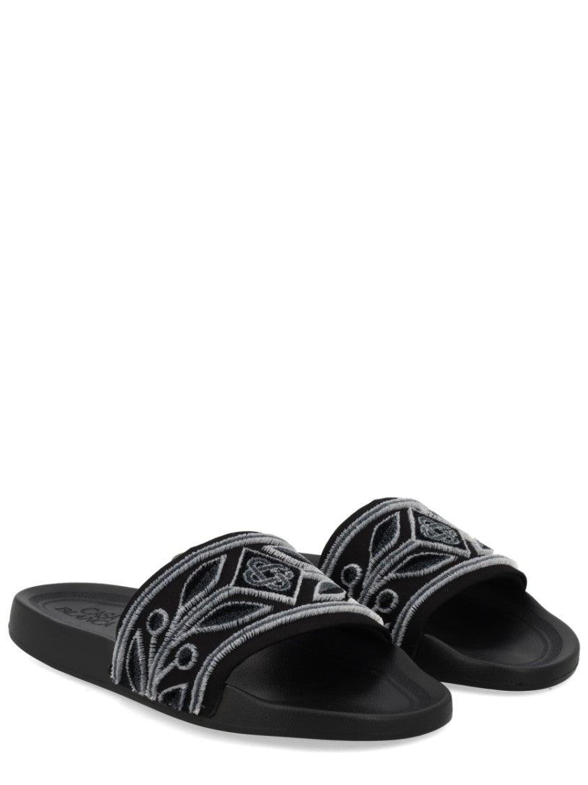 Casablanca Wide Straps Embroidered Logo Slide Sandals