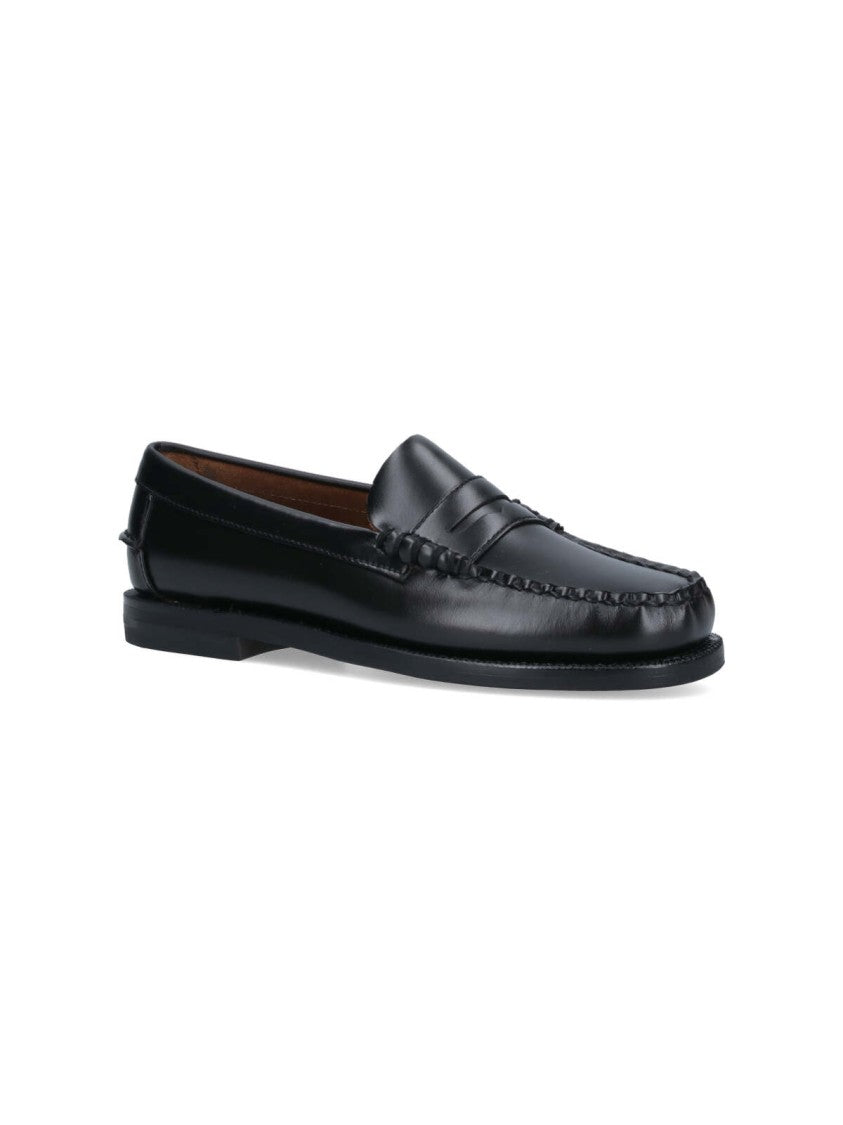 Sebago Slip-On Black Leather Moccasins With Cut-Out Detail
