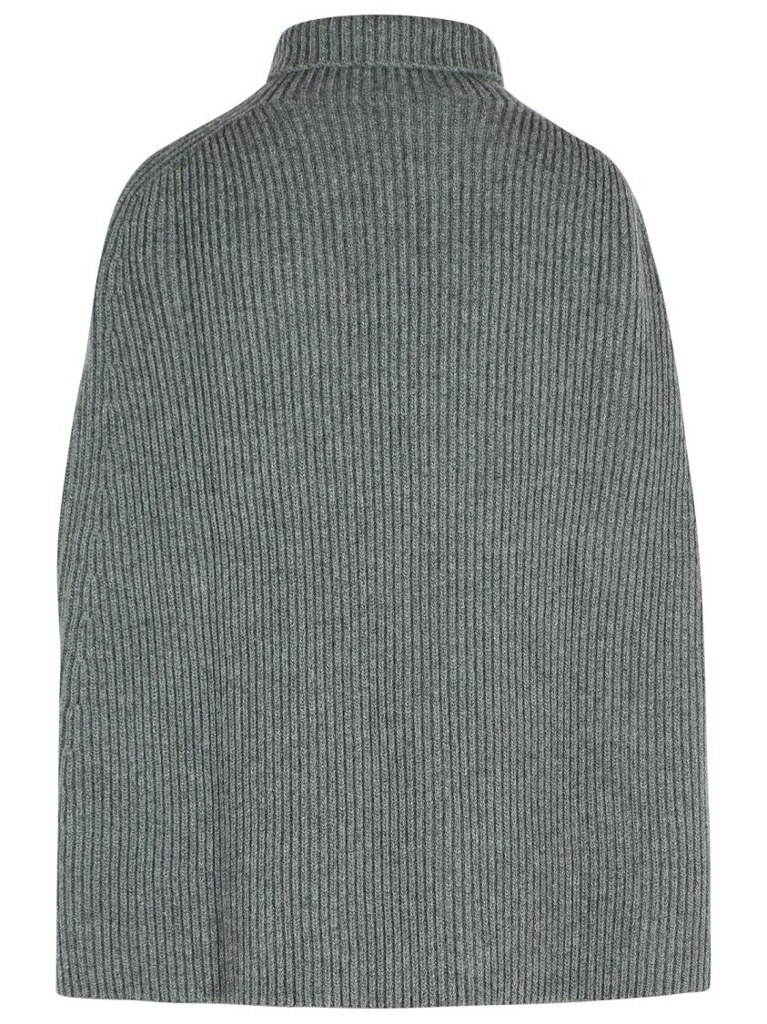 Jil Sander Koala' Grey Wool Turtleneck Cape