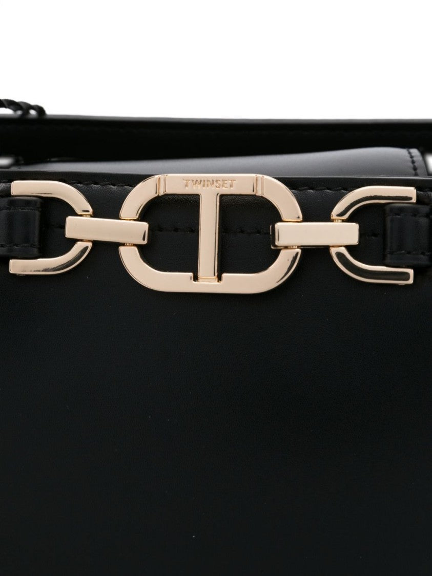 Twin-Set Structured Black Shoulder Bag With Gold-Tone Hardware