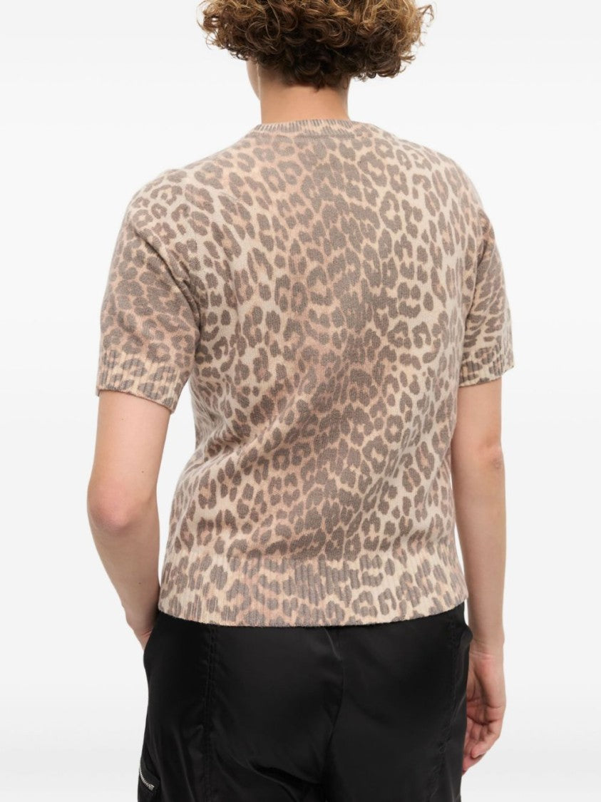 Ganni Short-Sleeved Leopard Print Top With Bold Lettering