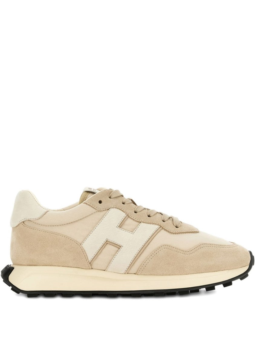 Hogan Beige Silk And Nylon Suede Sneakers