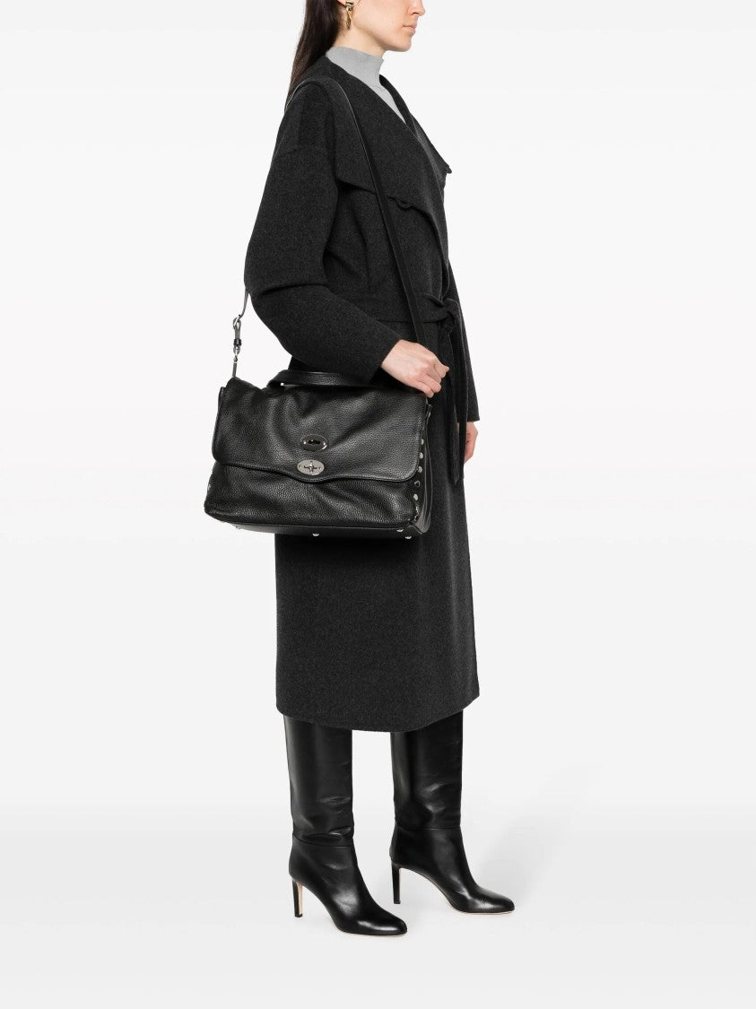 Zanellato Pebbled Leather Shoulder Bag With Silver Eyelet Accents