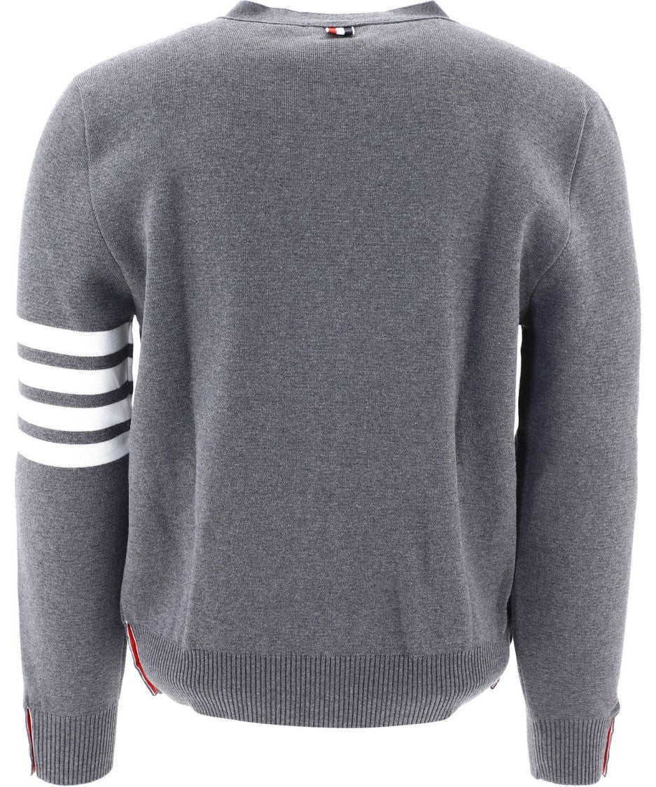 Thom Browne Classic Grey Knit Sweater With Ribbed Cuffs And Hem