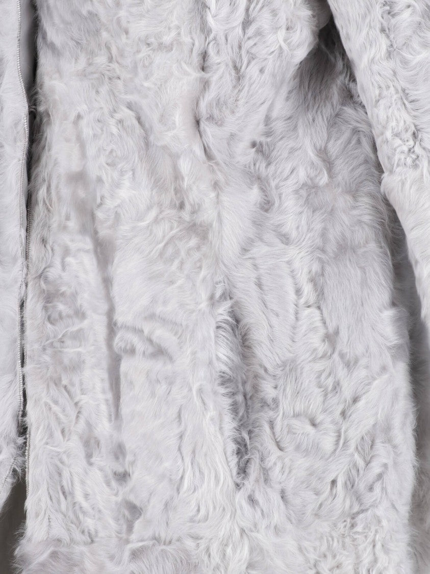 Marni Light Blue Classic Lapel Textured Shearling Coat