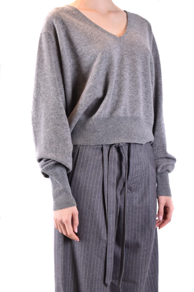 Laneus Relaxed Fit V-Neck Grey Wool Sweater