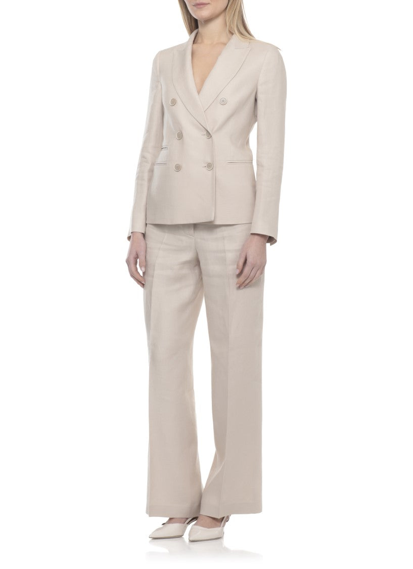 Peserico Beige Linen Double-Breasted Blazer