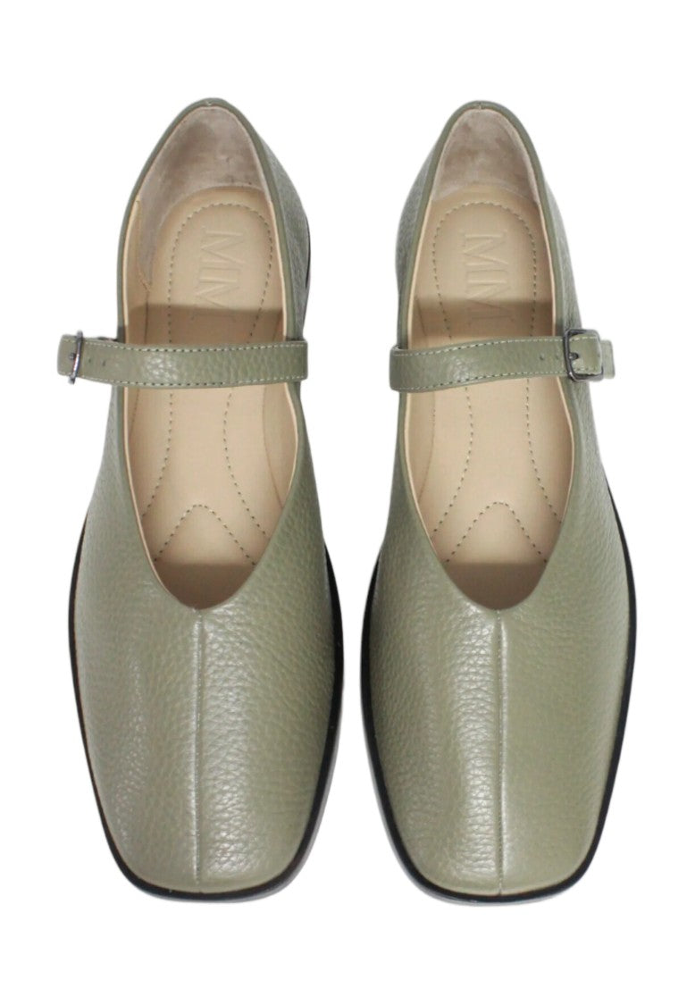 Max Mara Gray Green Bovine Leather Flat Shoes