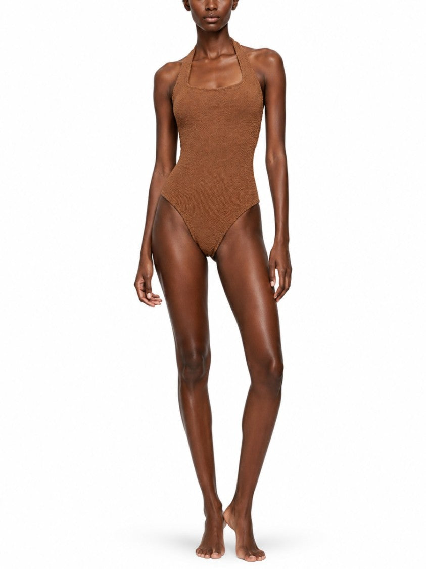 Hunza G Sandy Swim Brown Knitted Halter Swimsuit