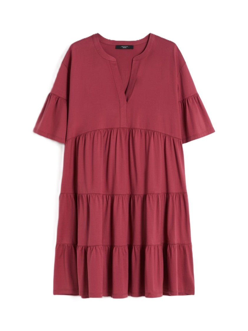 Max Mara Loose Tiered Dress With Ruffled Sleeves And V-Neckline