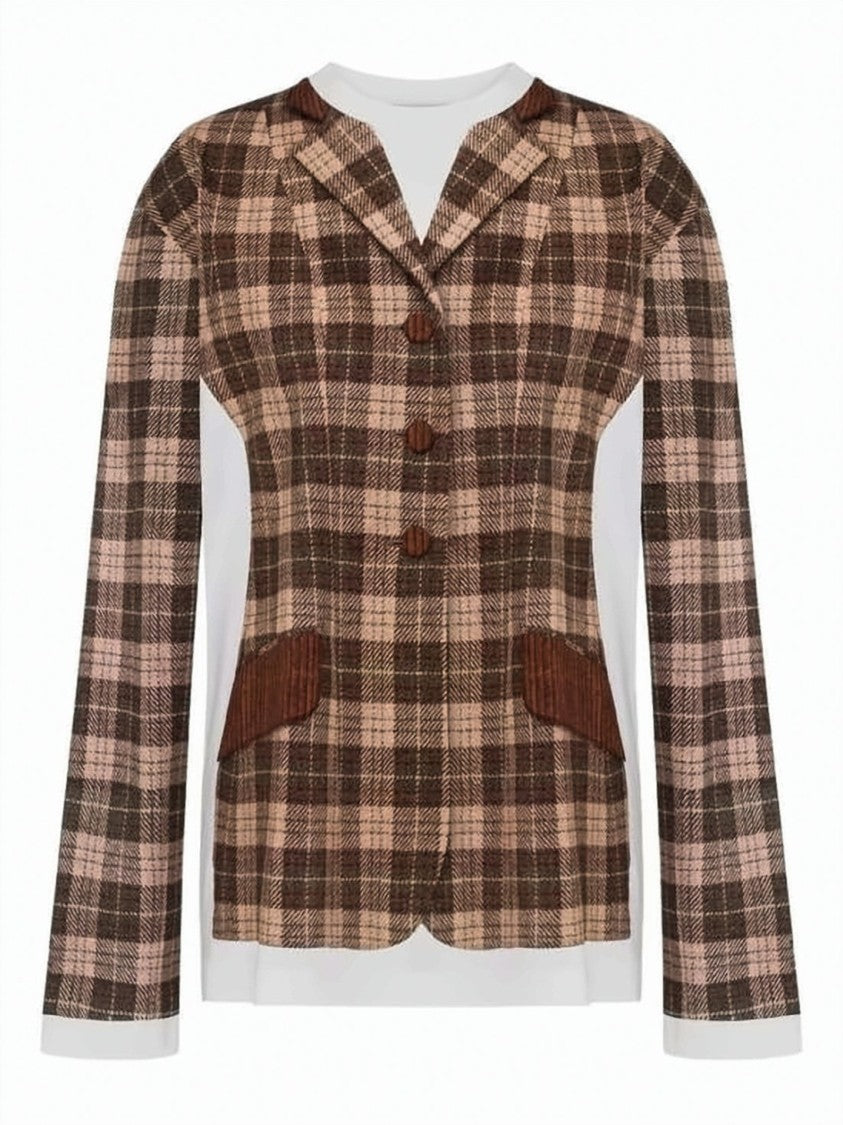Moschino Layered Long-Sleeved Top With Plaid Overlay