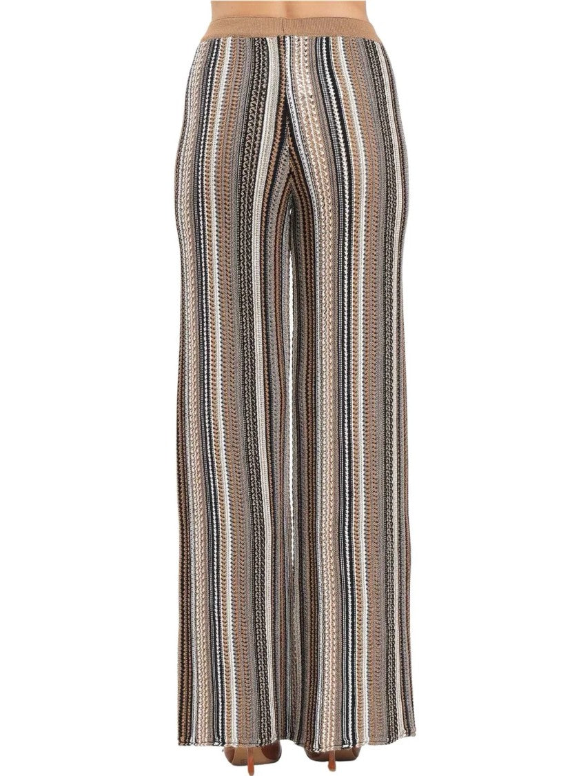 Akep Wide-Leg Knit Pants With Vertical Stripes And Metallic Accents