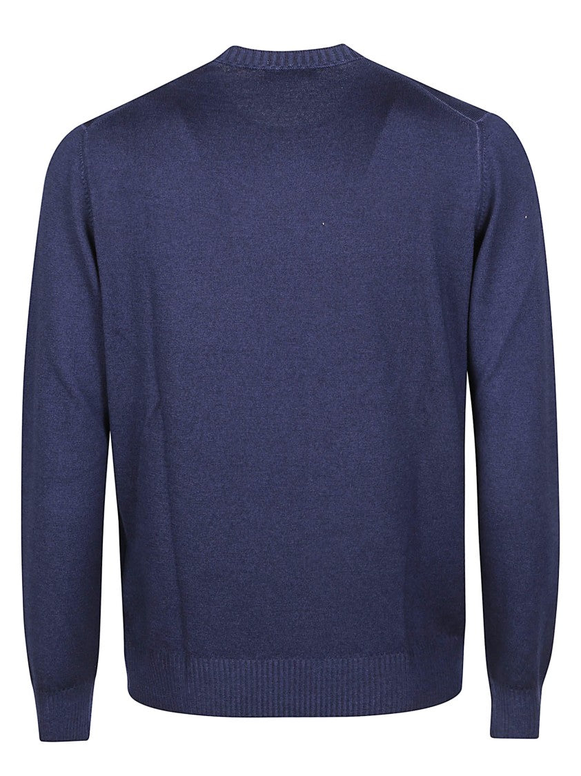 Fay Round Neck Blue Virgin Wool Sweater