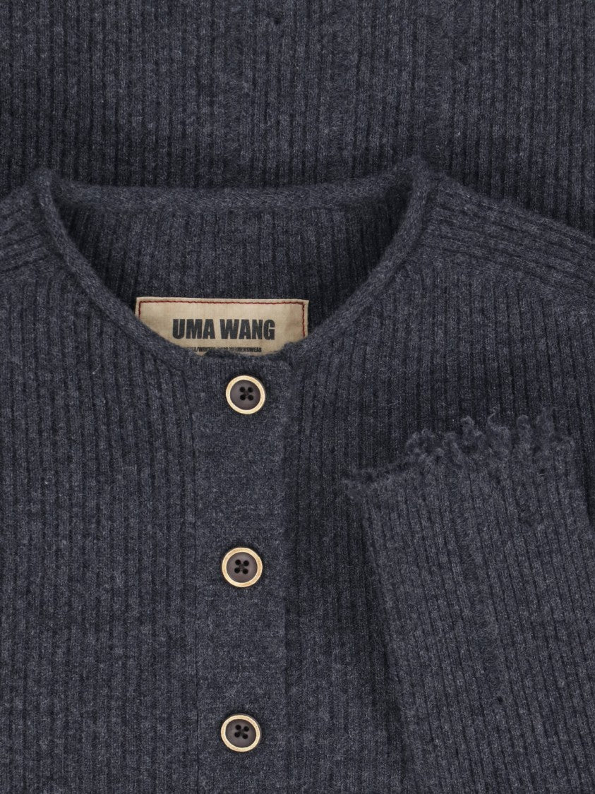 Uma Wang Ribbed Cashmere Sweater With Distressed Finish