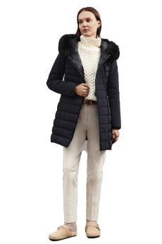 Peuterey Quilted Black Jacket With Faux Fur Hood