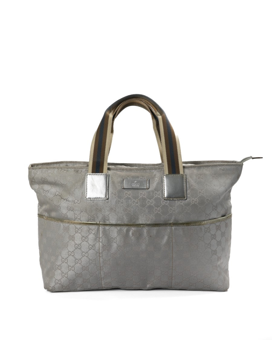 Gucci Silver Lurex Task Medium Canvas Tote Bag