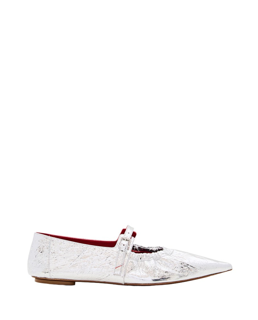 Plan C Pointed Toe Ballerina Flats With Buckle Detail