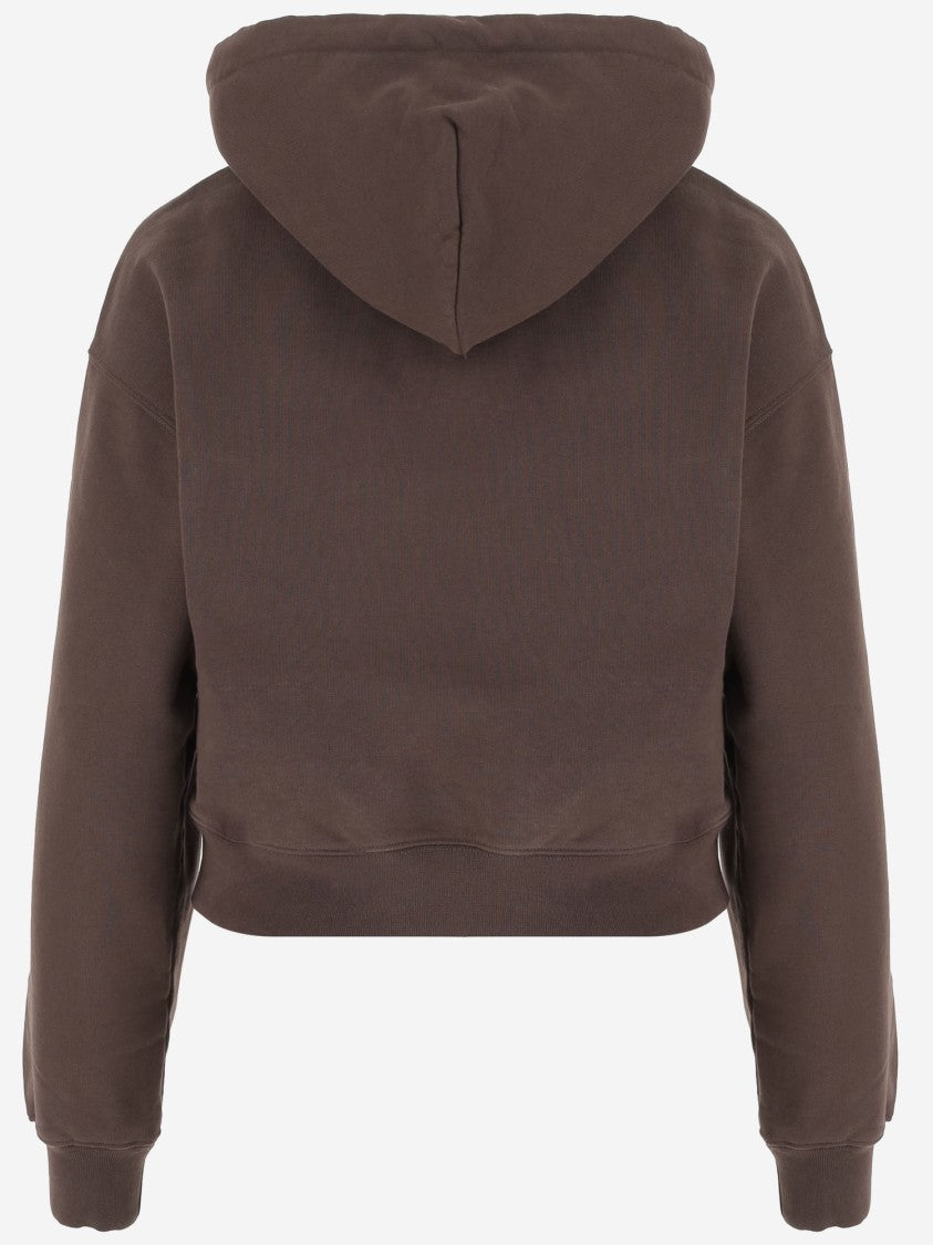 Jacquemus Cropped Brown Hoodie With Grosgrain Detail And Logo
