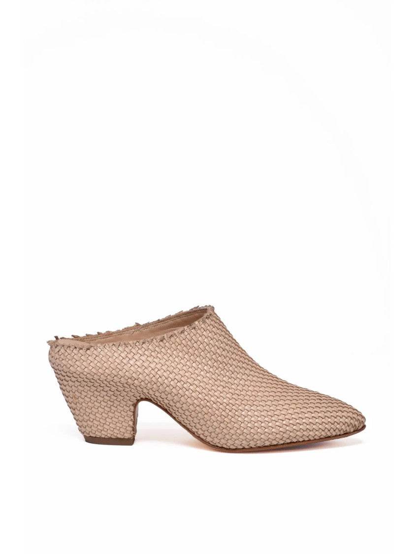 Ernesto Dolani Woven Covered-Heel Pointed-Toe Leather Sabots