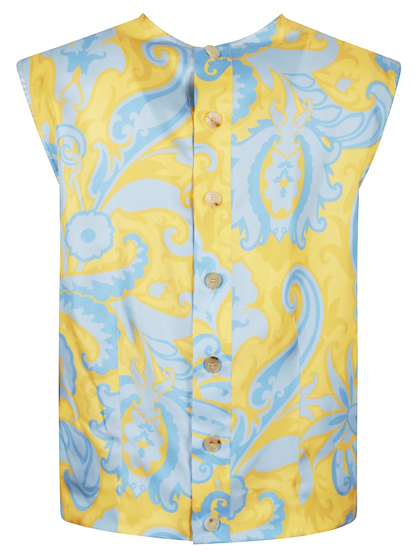 Etro Powder Blue And Yellow Swirl Top