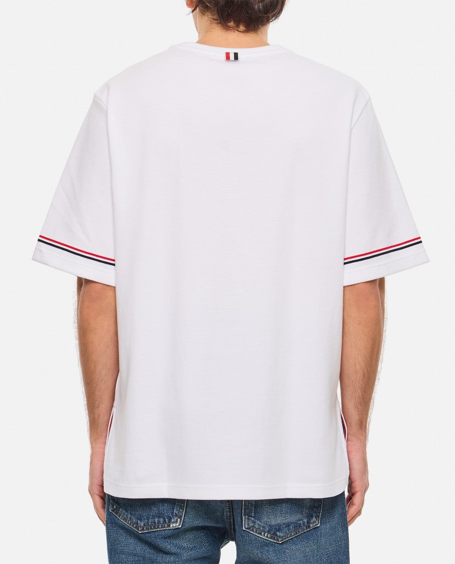 Thom Browne Wide Cotton Crew-Neck T-Shirt With Contrasting Stripes