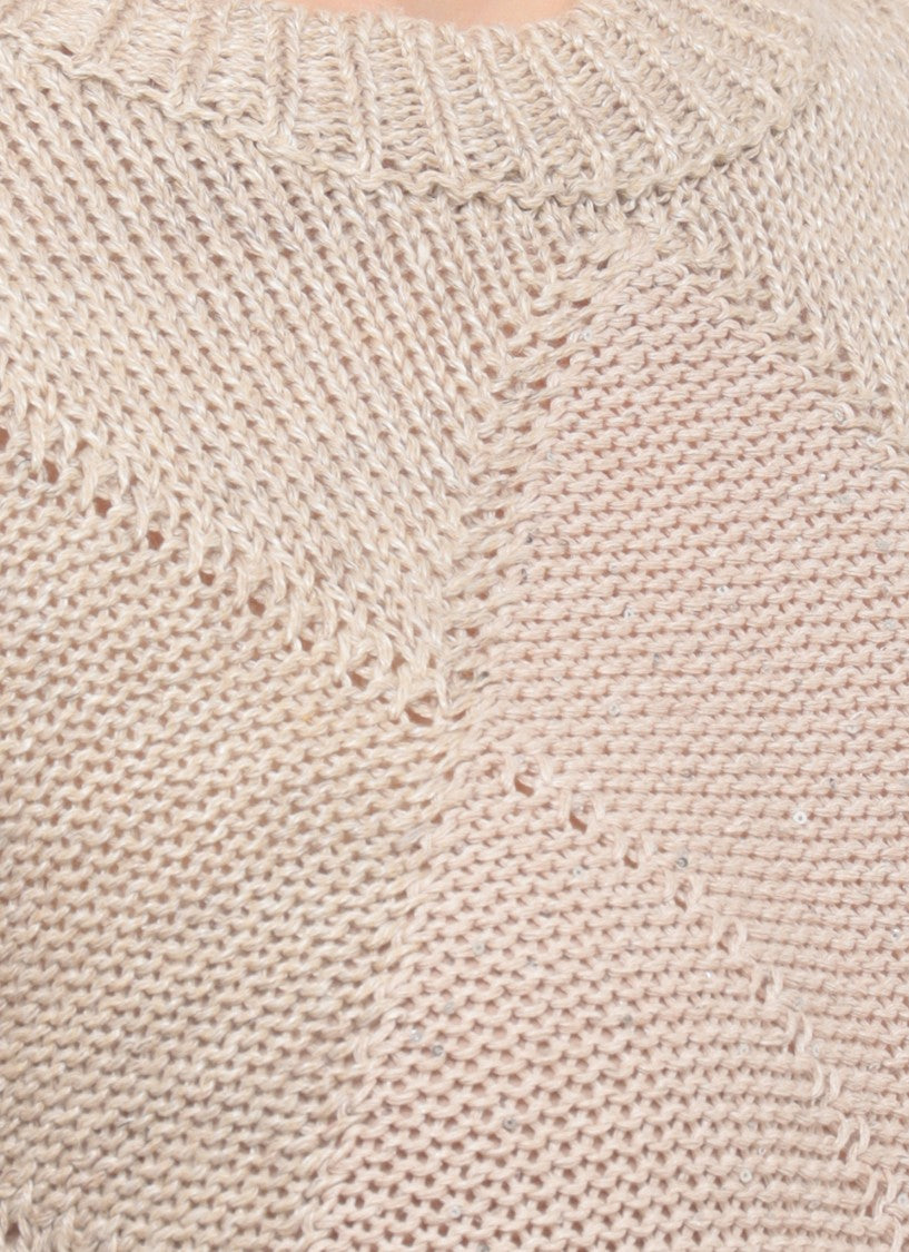 Peserico Beige Sequined Linen-Cotton Sweater