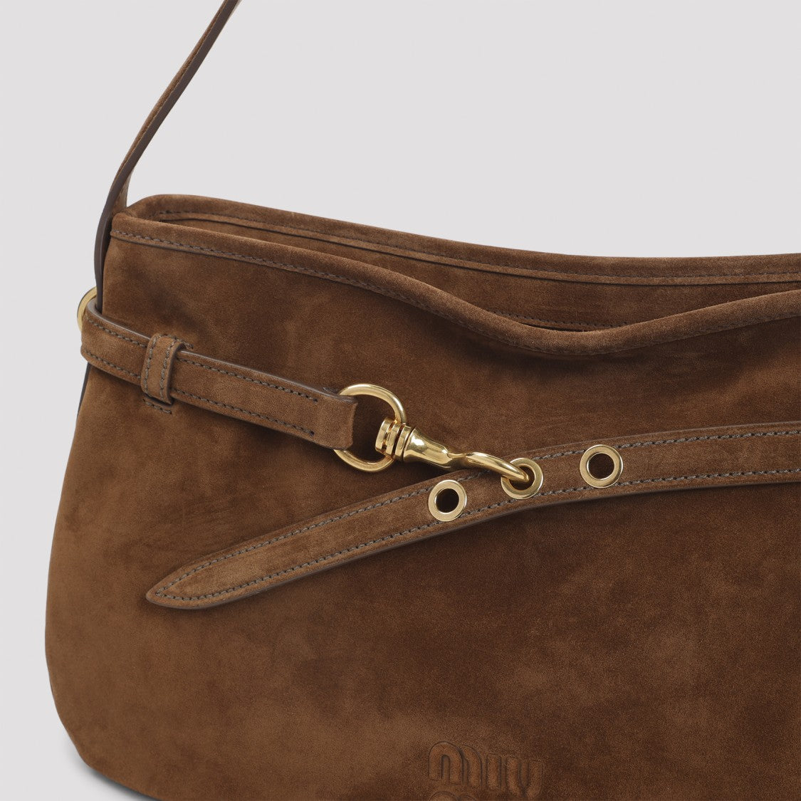 Miu Miu Medium Suede Handbag With Gold-Tone Clasp