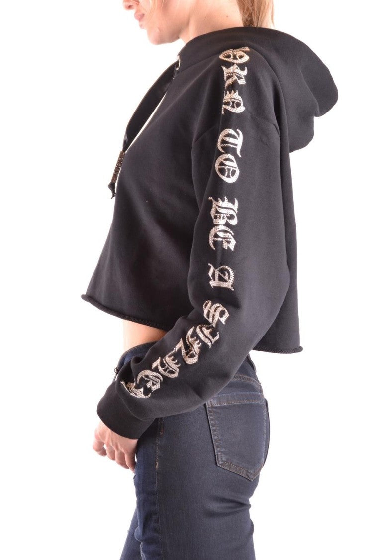 Philipp Plein Cropped Black Hoodie With Gothic Text