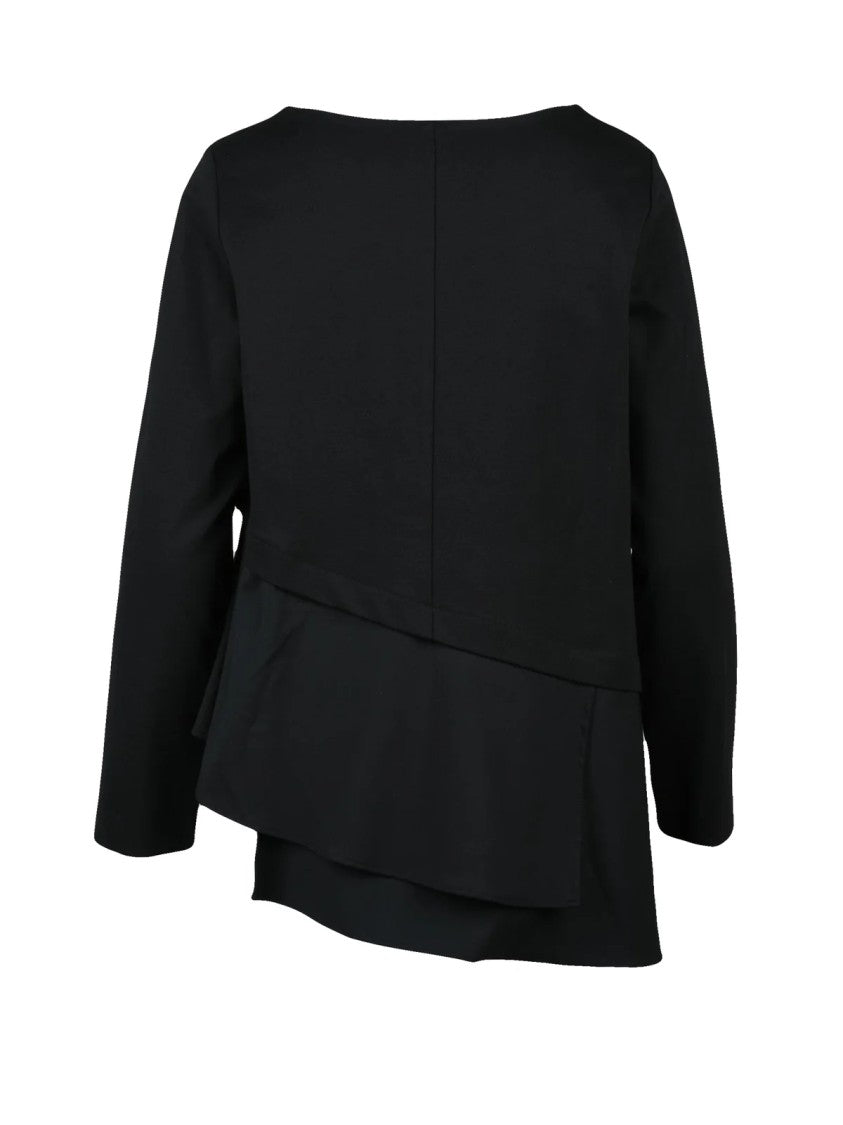 Meimeij Black Viscose-Blend Asymmetric Blouse