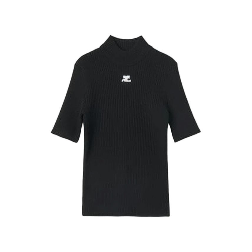 Courrèges Ribbed Mock Neck Top With Contrasting Emblem