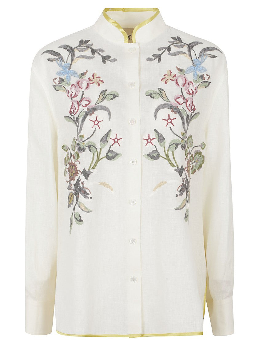 Valentino Garavani Floral Embroidered Linen Shirt
