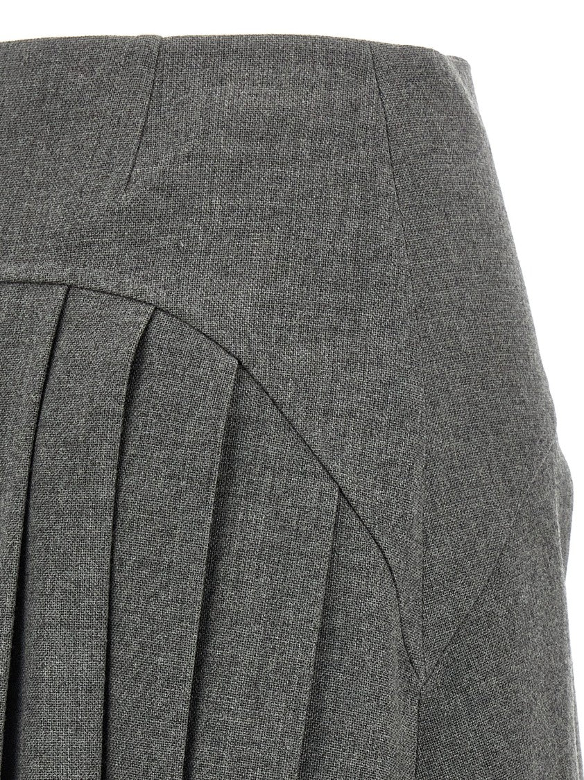 Jil Sander Pleated Wool Canvas Midi Skirt With Asymmetrical Hem And Frayed Detailing