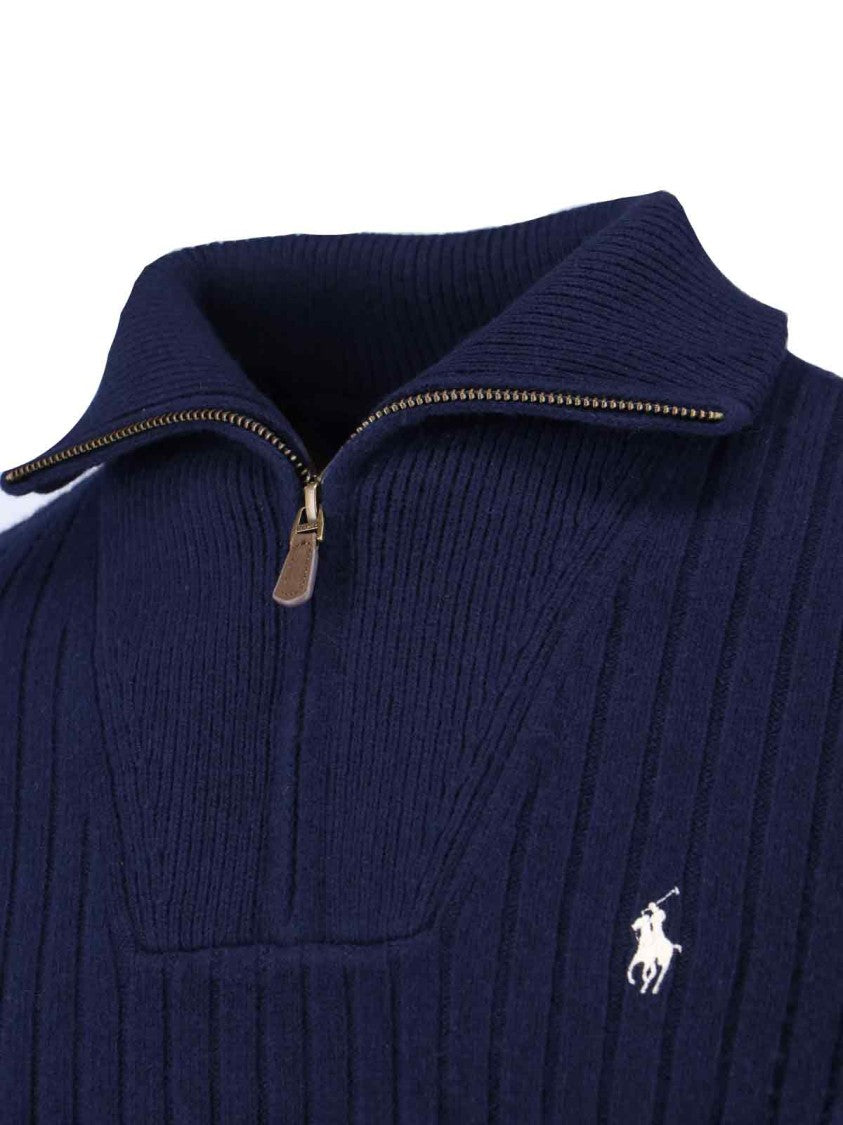 Polo Ralph Lauren Classic Ribbed Knit Sweater With Half-Zip Collar