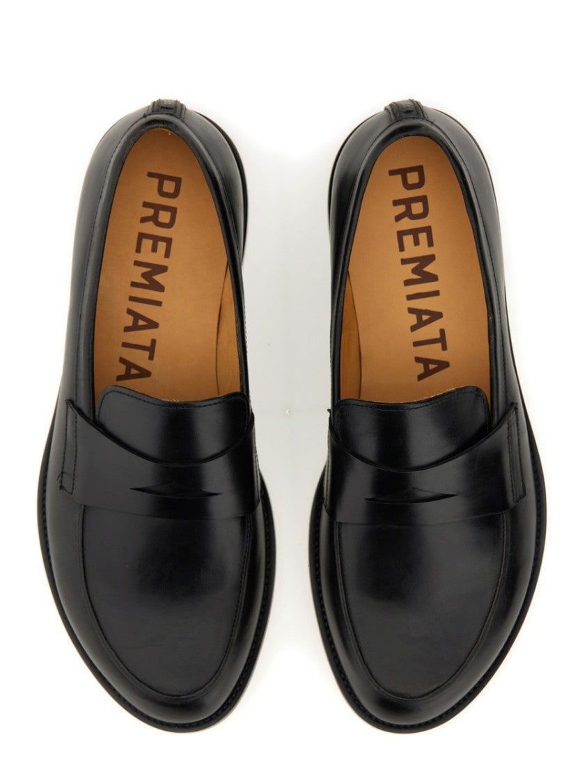 Premiata Classic Black Leather Loafers With Penny Strap