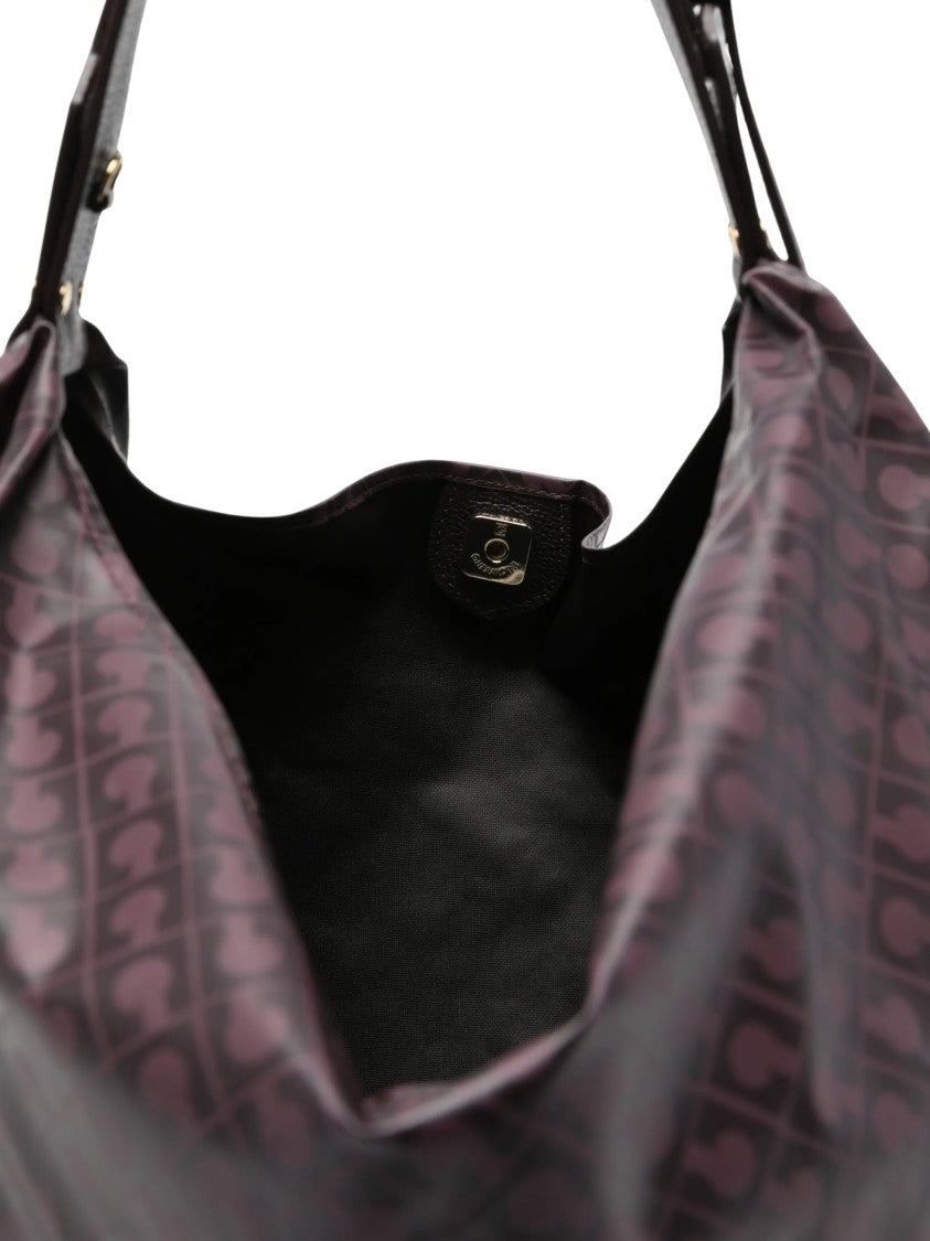 Gherardini Brown Monogram Print Hobo Bag With Adjustable Strap And Pouch