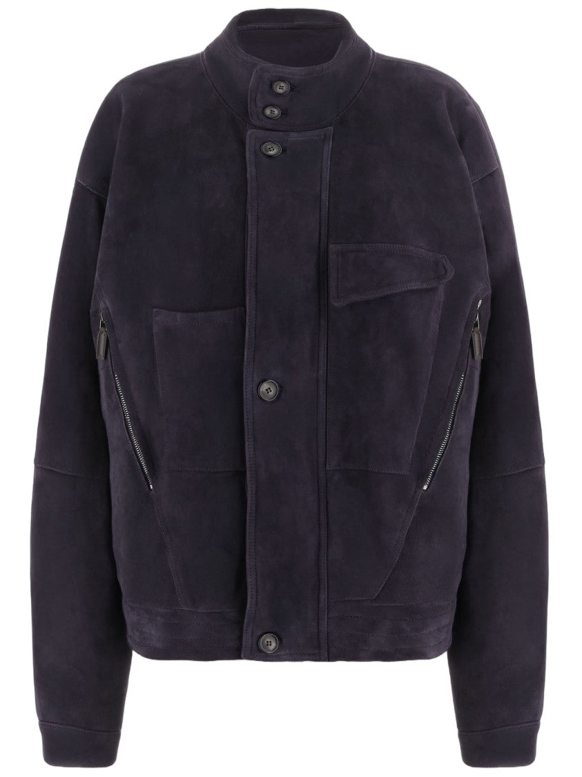 Giorgio Armani Purple Oversized High Collar Suede Jacket