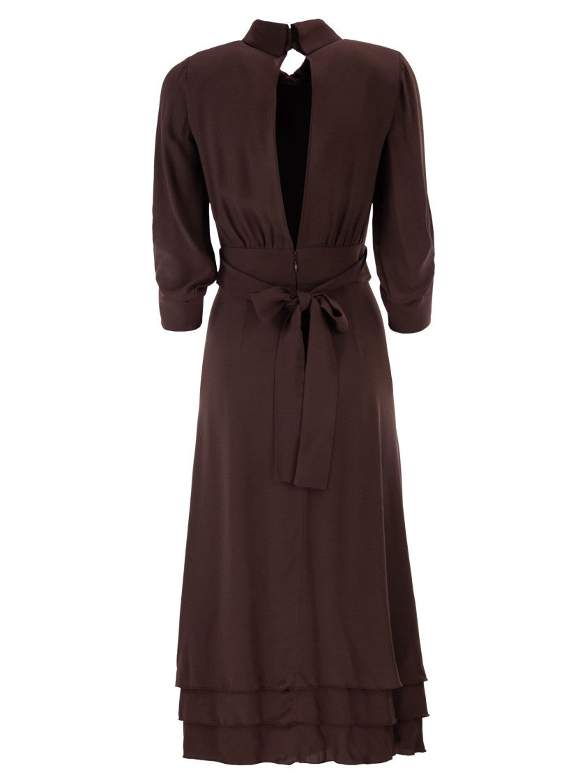 Elisabetta Franchi Viscose Georgette Midi Dress With Flounced Hem